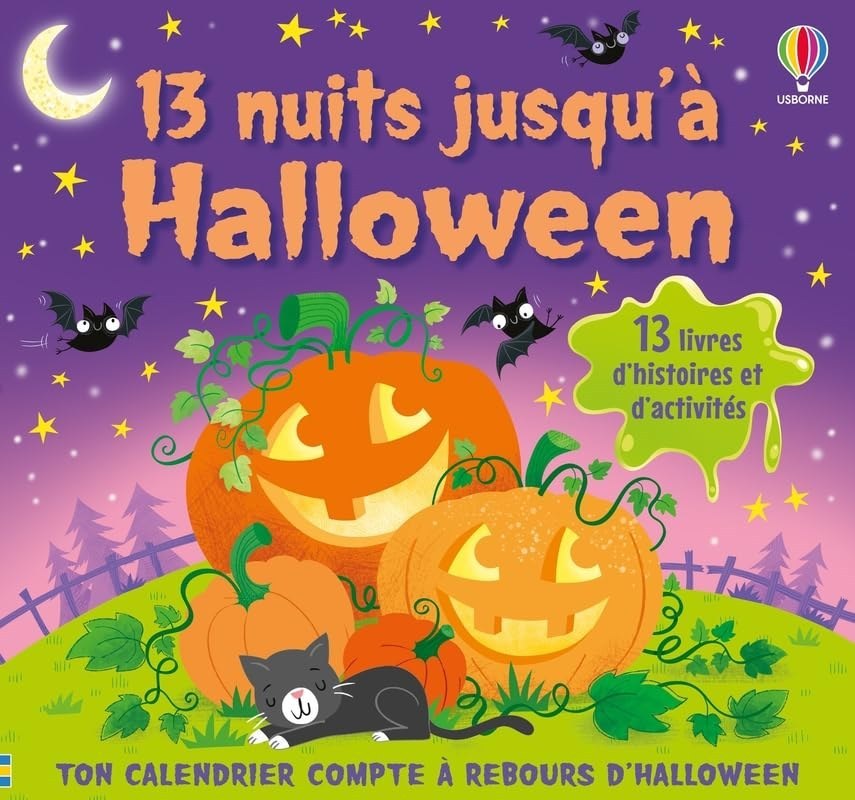 Couverture du calendrier 13 nuits jusqu'à Halloween, d'Usborne, avec citrouilles et chauves-souris