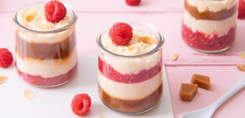 Crèmes de Floraline aux framboises et caramel